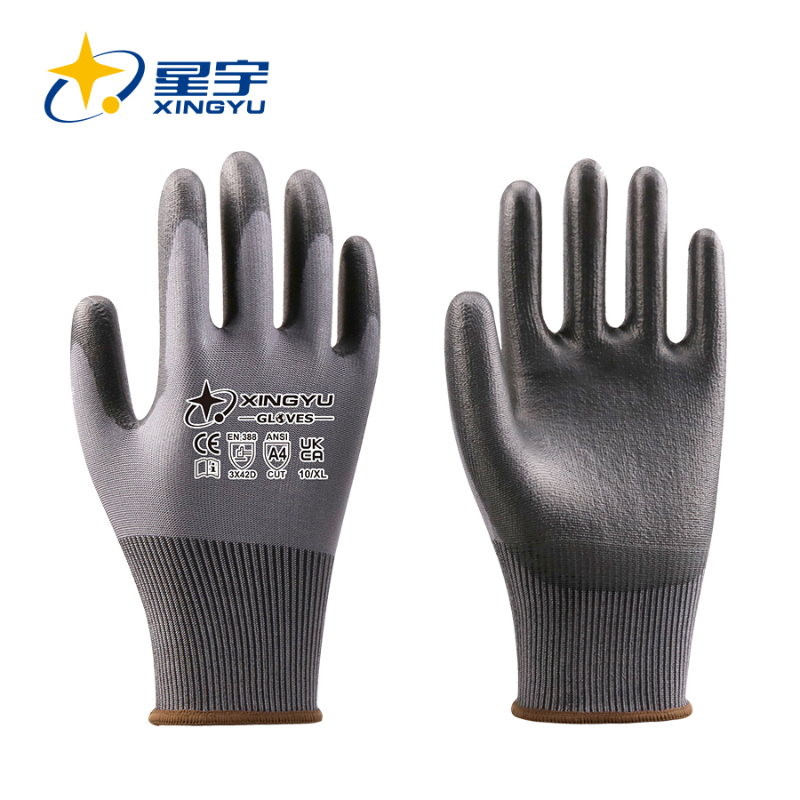 18G ADAMAS Liner PU Smooth Coated Gloves, ANSI CUT A4, EN388 3X42D 